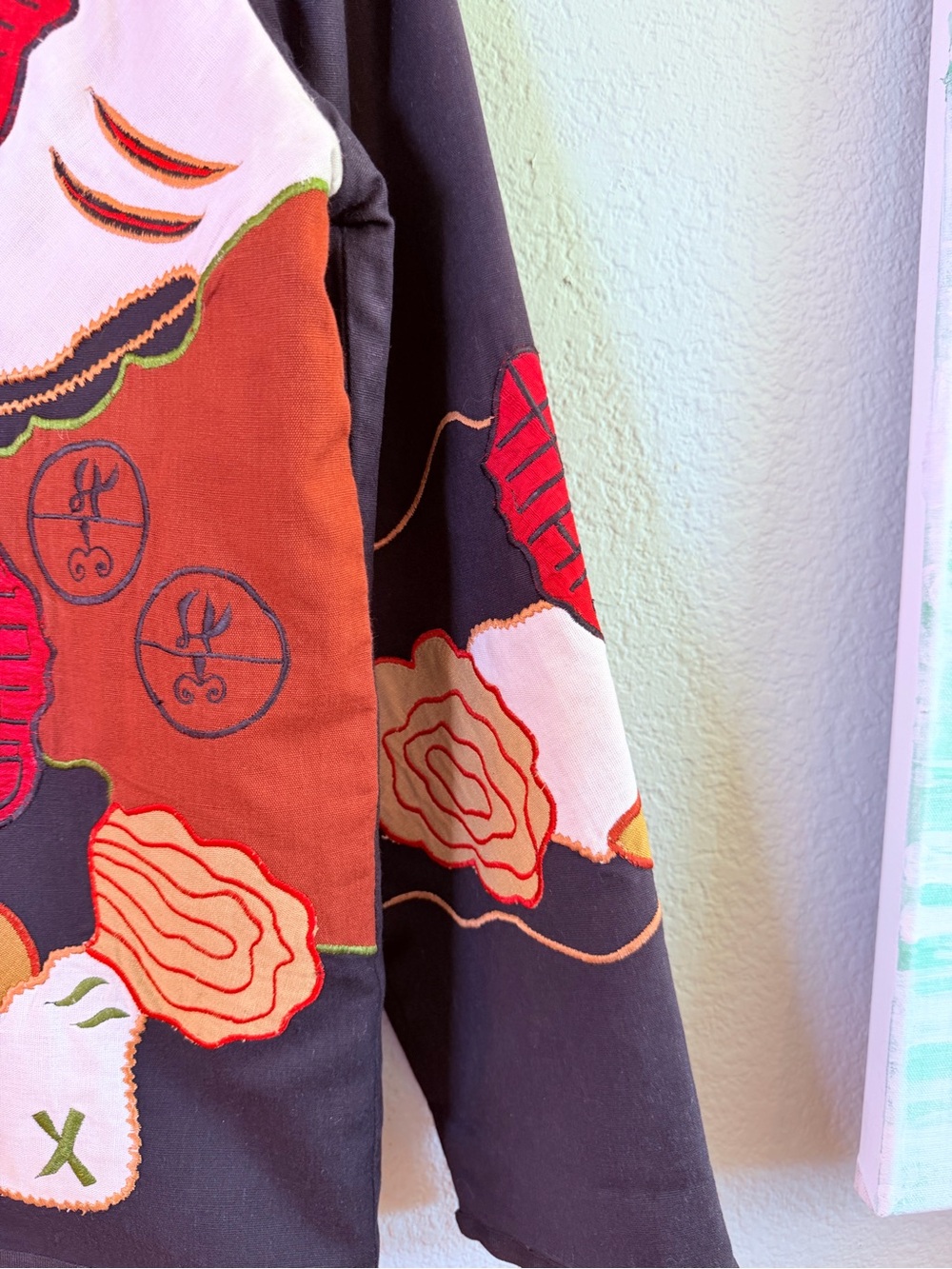 Vintage Allure Handmade Quilted Embroidered Boho Wearable Art Cotton Flax Coat M - Picture 4 of 9